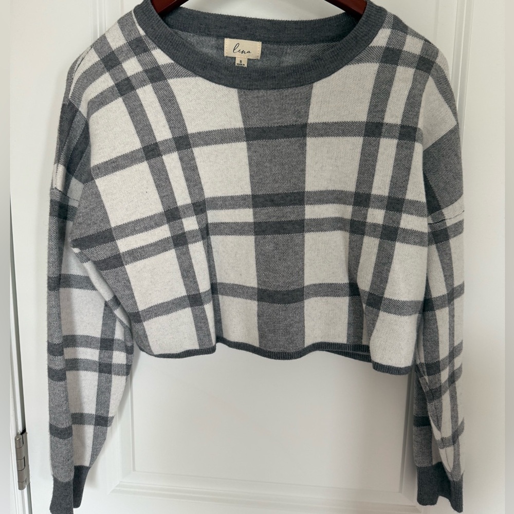 Lena Plaid Gray and White Knit Sweater